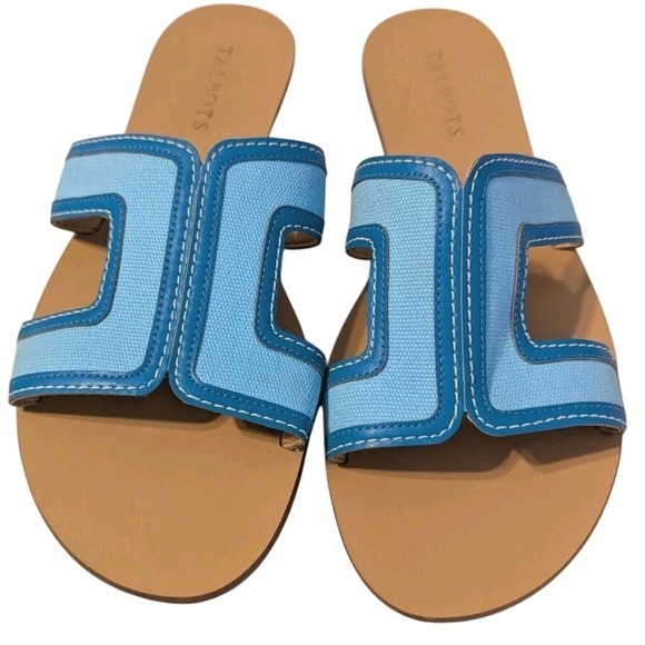 Talbots Women's Leather Hannah Slides Turquoise Blue Slip-On Flat Sandal 8 - Picture 4 of 9